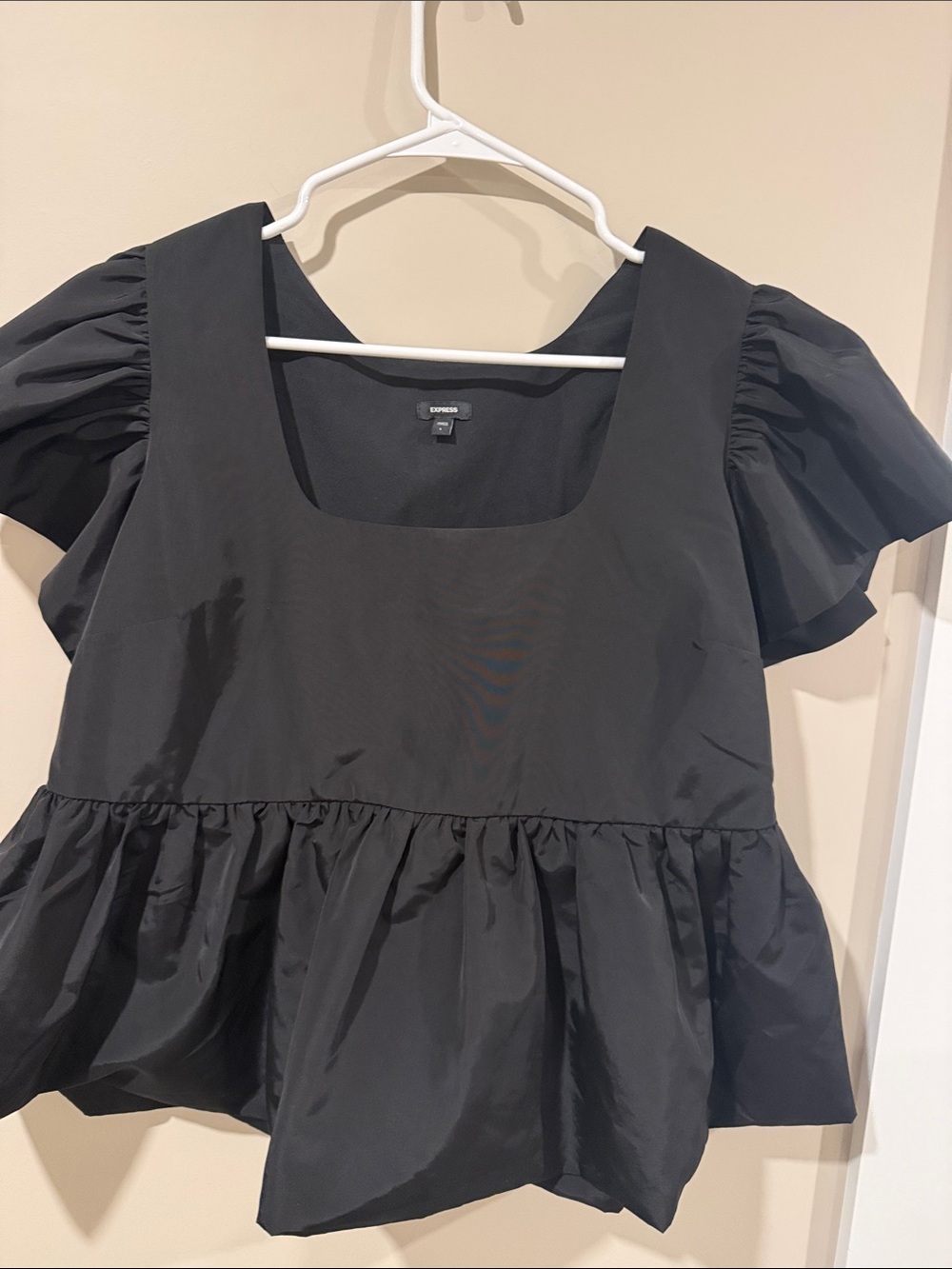 Express Black Puff-Sleeve Peplum Blouse